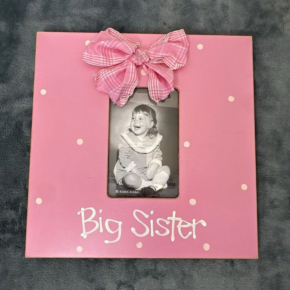 Wooden Big Sister Picture Frame Ribbit-Ribbit Pink 3x4